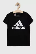 Koszulki dla dziewczynek - adidas t-shirt bawełniany dziecięcy G BL kolor czarny - miniaturka - grafika 1