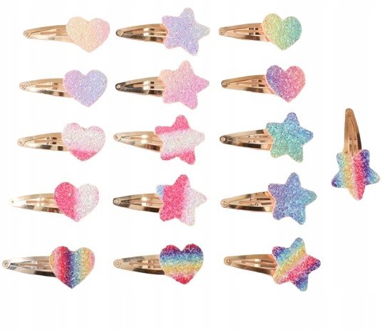 SPINKI DO WŁOSÓW SERCA SERDUSZKA GWIAZDKI BROKATOWE ZESTAW 16 SZTUK