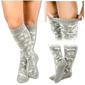 Skarpetki damskie - MOCNE GRUBE ZAKOLANÓWKI KOLANÓWKI SZARE ŚWIĄTECZNE DŁUGIE CIEPŁE ZIMOWE - miniaturka - grafika 1