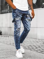 Spodnie męskie - Spodnie jeansowe męskie ogrodniczki niebieskie OZONEE O/E9682 - Ozonee - miniaturka - grafika 1