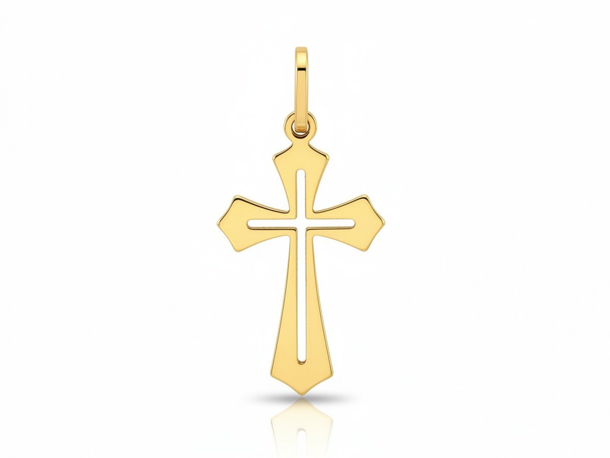 Subtelna złota zawieszka krzyżyk bez wizerunku żółte złoto próba 585 elegancka ponadczasowa na prezent