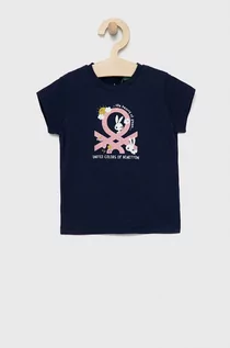 Koszulki dla dziewczynek - Benetton United Colors of t-shirt bawełniany dziecięcy kolor granatowy - grafika 1
