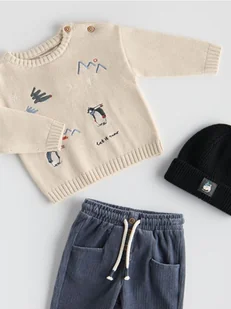 Reserved - Sweter z haftem - beżowy - Bluzki dla niemowląt - miniaturka - grafika 1