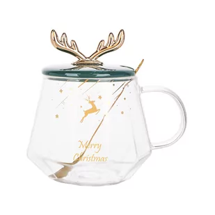 Kubek Szklany Z Dekoracją, Ceramiczną Pokryką I Łyżeczką 400Ml - Kubki - miniaturka - grafika 1