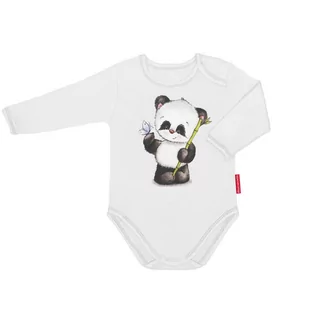 Body dla niemowląt - Białe body dziecięce unisex dla chłopca i dziewczynki długi rekaw bawełniane panda  104 - grafika 1