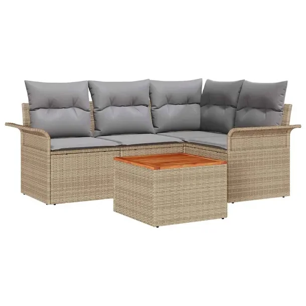 Zestaw ogrodowy 5-częściowy, beżowy, polirattan, 70 cm głębokość sie