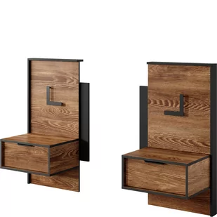 Komplet Szafek Nocnych z Oświetleniem Milton Sypialnia Laski Meble Chestnut, Antracyt - Szafki nocne - miniaturka - grafika 1