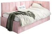 Łóżka dla dzieci i młodzieży - Łóżko młodzieżowe AURA 120x200 różowe z tapicerowanym panelem L i pojemnikiem na pościel MKPOL - miniaturka - grafika 1