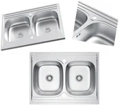 Zlewozmywaki - Granitan Dwukomorowy Zlewozmywak Stalowy Dekor Chrom Zlew Nakładany 80x60 Syfon - miniaturka - grafika 1