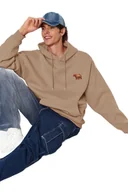 Bluzy męskie - TRENDYOL MAN BLUZA MĘSKA Z KAPTUREM BEŻOWA Z NASZYWKĄ MISIA XXL 5DA - miniaturka - grafika 1