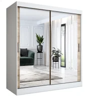 Szafy - Szafa przesuwna z lustrem biel + dąb sonoma 180 cm S9-C70 - miniaturka - grafika 1
