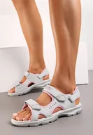 Sandały damskie - Szaro-Różowe Sportowe Sandały na Płaskiej Podeszwie ze Skórzaną Wkładką Zapinane na Rzep Frailla - miniaturka - grafika 1