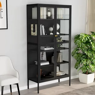 shumee Witryna antracytowa 90x40x180 cm stal i hartowane szkło - Witryny - miniaturka - grafika 1