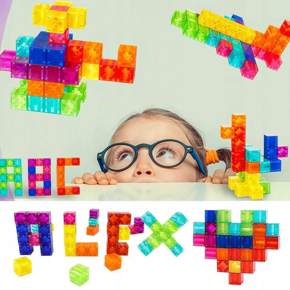 KLOCKI MAGNETYCZNE EDUKACYJNE MONTESSORI 48EL KONSTRUKCYJNE 3D KOLOROWE