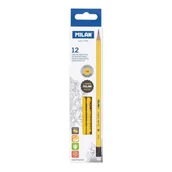 Długopisy - Ołówek trójkątny HB z gumką żółty (12szt) MILAN - miniaturka - grafika 1