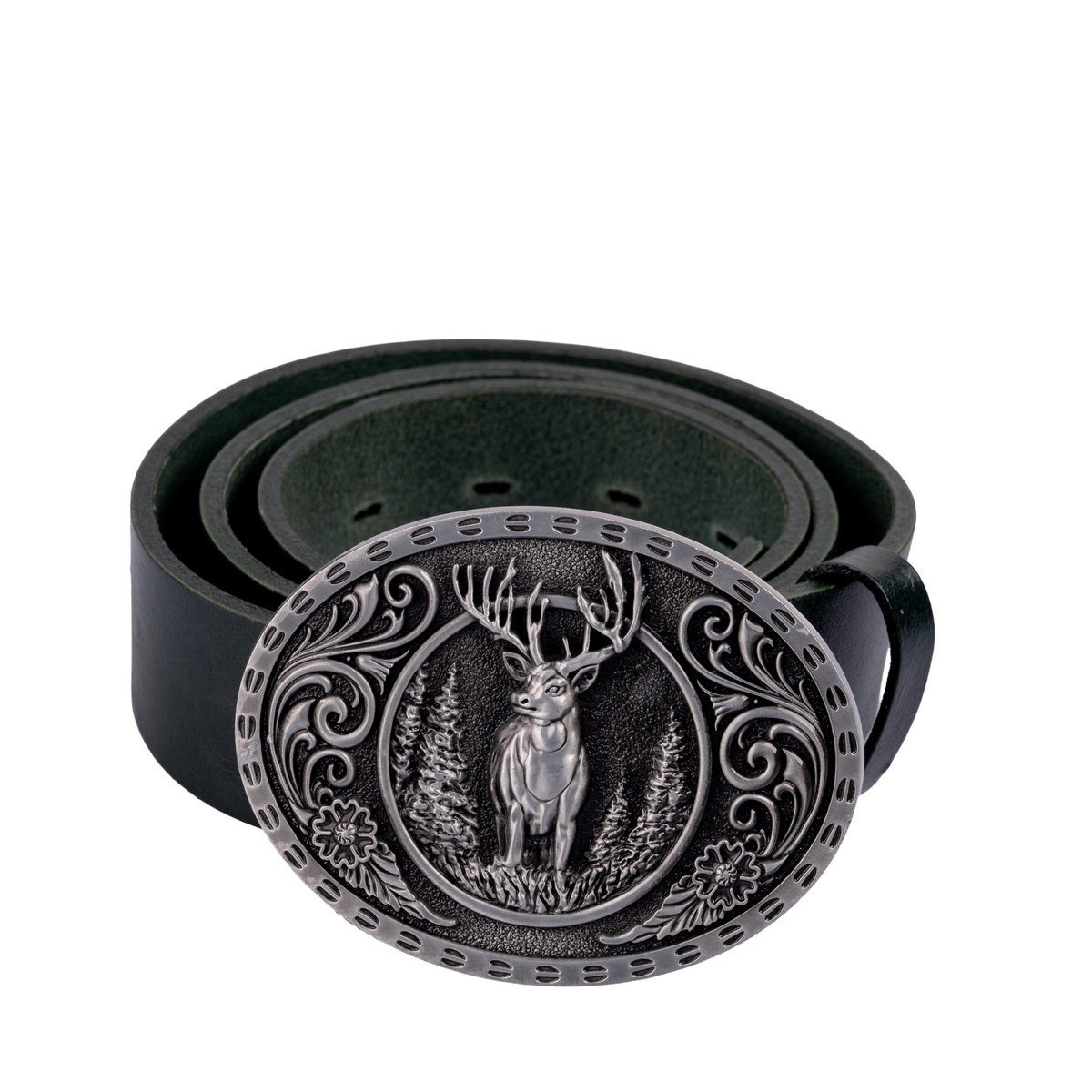 Pasek skórzany BÓR HUNTER FOREST - Ornate Deer Silver -100