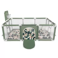 Łóżeczka i kojce - Selonis Boisko BO-100X z piłeczkami 6cm zielony: ciemny turkus-pastelowy beż-biały-mięta 180x122x62/100piłek Zabawka kojec - miniaturka - grafika 1