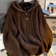 Swetry damskie - TEMU Sweter z Kapturem dla Kobiet - Elegancki, Luźny Krój, Lekki Pullover z Długim Rękawem i Średnim Rozciągliwością, Jasnoniebieska Jednokolorowa - miniaturka - grafika 1