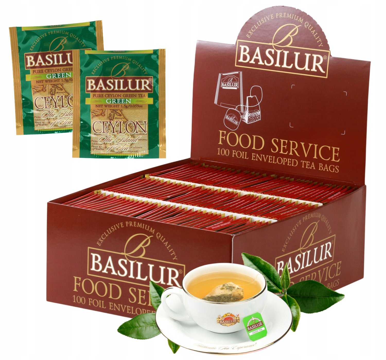 Basilur Green herbata cejlońska Zielona bez dodatków 100 torebek HoReCa