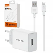 Ładowarki do telefonów - SZYBKA ŁADOWARKA SIECIOWA do iPhone + KABEL LIGHTNING USB 10W 2A RECCI - miniaturka - grafika 1