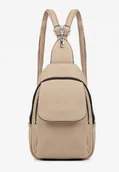 Plecaki - Beżowy Dwukomorowy Plecak z Ozdobną Klapą Nannirita - miniaturka - grafika 1