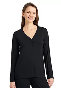 Schiesser Damski Top od Piżamy Schlafshirt Mit Knopfleiste Langarm, Czarny, 36 - Koszulki i topy damskie - miniaturka - grafika 1