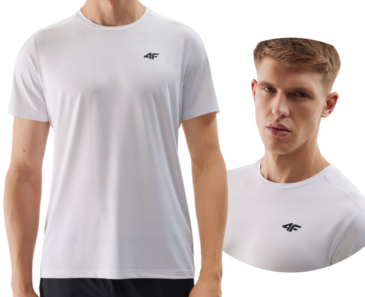 T-shirt treningowy z materiału z recyklingu regular męski 4F 4FWSS24TFTSM598-10S Biały