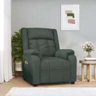 Fotele - vidaXL vidaXL Elektryczny fotel masujący, ciemnozielony, obity tkaniną - miniaturka - grafika 1