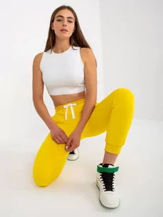 Dresy damskie - Spodnie Dresowe żółty sportowy joggery nogawka ze ściągaczem wiązanie - grafika 1