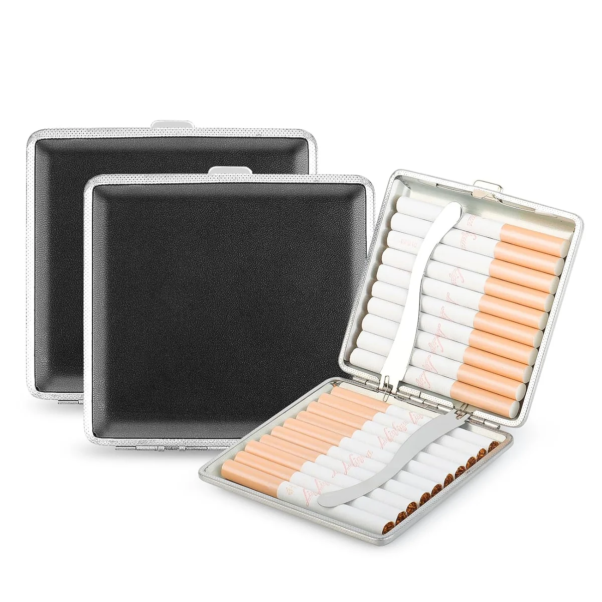 PAPIEROŚNICA 2 SZTUKI SKÓRZANA METALOWA PUDEŁKO ETUI POKROWIEC WIZYTÓWKI