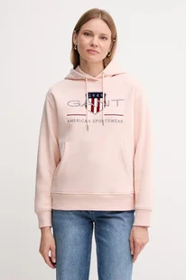 Gant bluza damska kolor różowy z kapturem z aplikacją 4200276 - Bluzy damskie - miniaturka - grafika 1