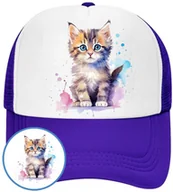 Czapki i chusty sportowe męskie - Czapka z Daszkiem Koty Kotek Kotki Niebieska z Nadrukiem Siatka Bejsbolówka - miniaturka - grafika 1