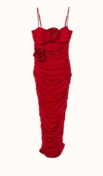 KAREN MILLEN CZERWONA SUKIENKA MIDI Z OZDOBNYMI KWIATAMI L B1C