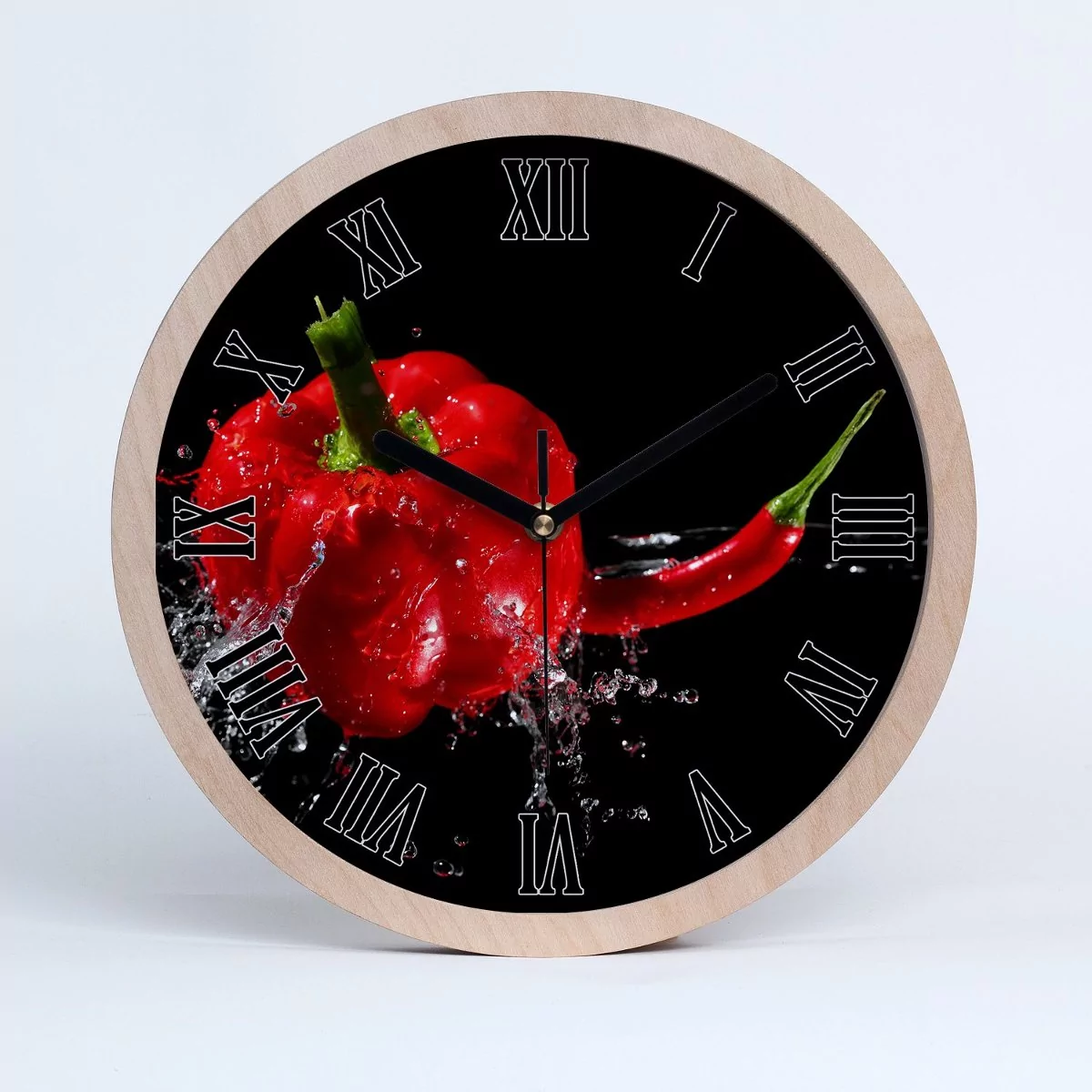 Zegar drewniany okrągły czerwone papryki fi 30 cm, Tulup