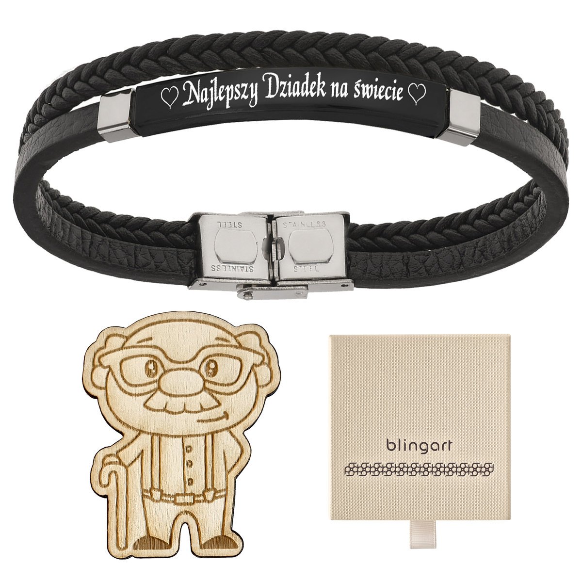 Bransoletka z GRAWEREM skórzana czarna PREZENT