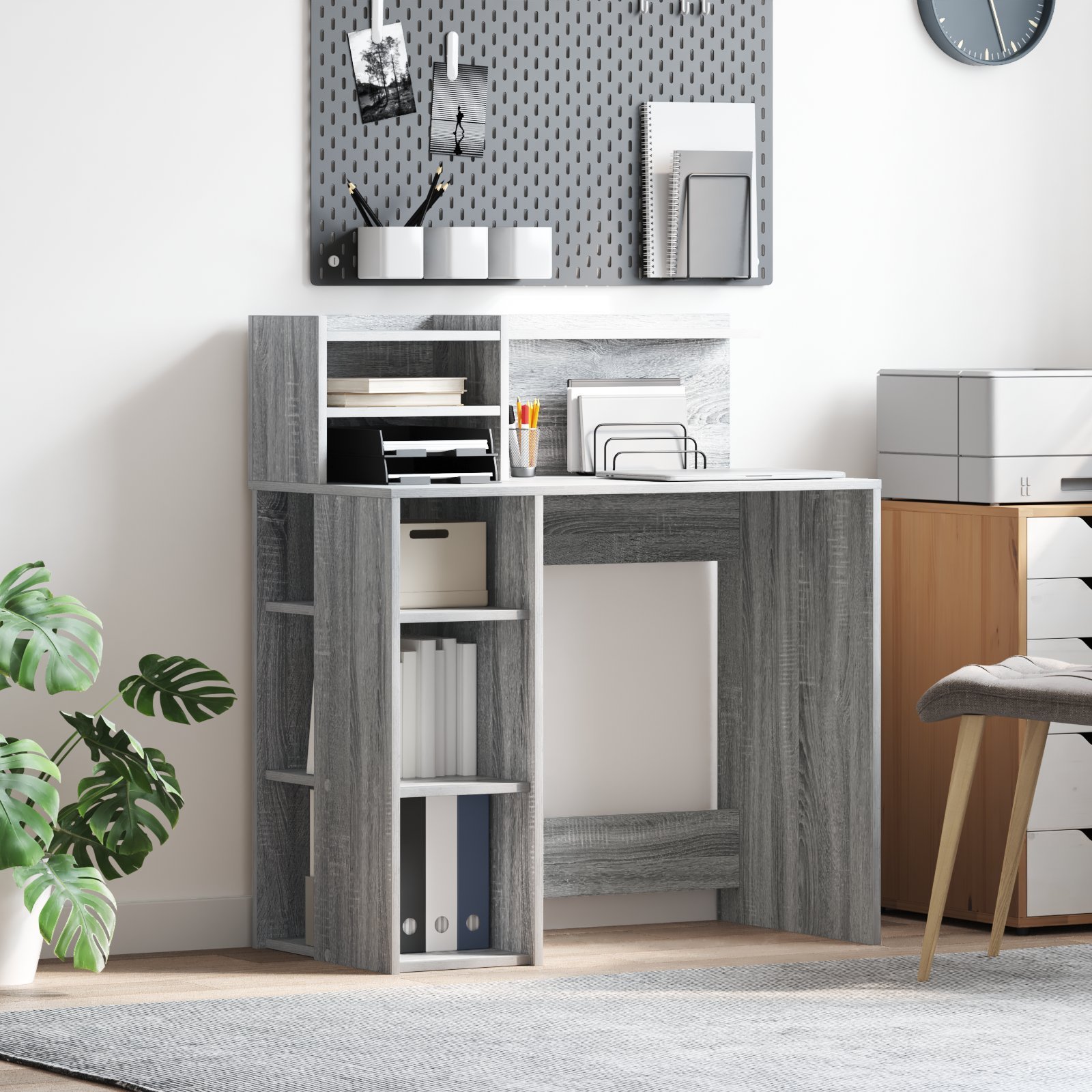 vidaXL Biurko z przechowalnią Szare Sonoma 90x48x101.5 cm Materiał drewnopochodny