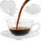 Filiżanki - Filiżanka Ze Spodkiem Szklana Amora 200Ml Na Kawę Uniwersalna Wzór Serce - miniaturka - grafika 1