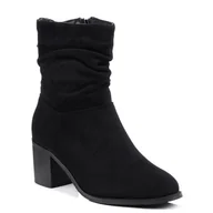 Botki damskie - Botki damskie czarne S.Barski HY 52-516 saszki na obcasie jesienne zamsz-40 - miniaturka - grafika 1