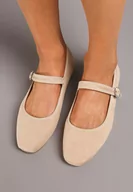 Baleriny - Beżowe Klasyczne Płaskie Balerinki Zapinane na Sprzączkę Risayne - miniaturka - grafika 1