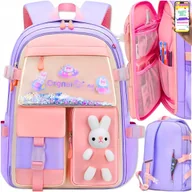 Plecaki szkolne i tornistry - PLECAK SZKOLNY DLA DZIEWCZYNKI KLASA 1 2 3 – LEKKI TORNISTER Z KRÓLICZKIEM RÓŻOWY DUŻY + ODBLASKI + EBOOK - miniaturka - grafika 1