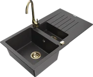 Zlewozmywaki z baterią - Mexen Matias zlewozmywak granitowy 1,5-komorowy z ociekaczem i baterią kuchenną Telma, czarny nakrapiany - 6502-76-670200-50 - miniaturka - grafika 1