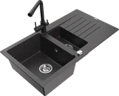 Zlewozmywaki z baterią - Mexen Matias zlewozmywak granitowy 1,5-komorowy z ociekaczem i baterią kuchenną Duero, czarny nakrapiany - 6502-76-671600-70 - miniaturka - grafika 1