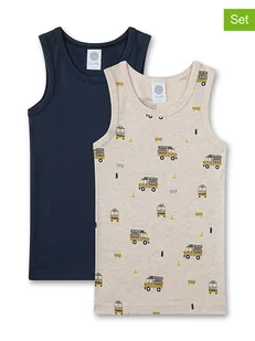 Sanetta Podkoszulki (2 szt.) w kolorze granatowym i beżowym - Kaftaniki dla niemowląt - miniaturka - grafika 1