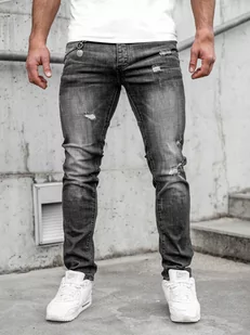 Czarne spodnie jeansowe męskie regular fit Denley MP0051N - Spodnie męskie - miniaturka - grafika 1