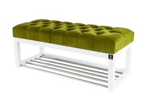 Ławka na buty 110cm EMRAWOOD drewno lite kolor biały siedzisko pikowane kolor pistacja - Ławki do przedpokoju Ławka na buty 110cm EMRAWOOD drewno lite kolor biały siedzisko pikowane kolor pistacja - Ławki do przedpokoju - miniaturka - grafika 1