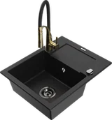 Zlewozmywaki z baterią - Mexen Enzo zlewozmywak granitowy 1-komorowy z ociekaczem i baterią kuchenną Aster, czarny - 6506-77-73450-57-B - miniaturka - grafika 1