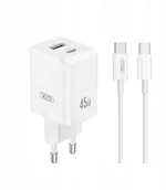 Ładowarki do telefonów - XO ładowarka sieciowa CE36 PD 45W 1x USB-C 1x USB biała + kabel USB-C - USB-C - miniaturka - grafika 1