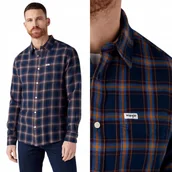 Koszule męskie - Wrangler 1 POCKET SHIRT Navy GRANATOWA KOSZULA W KRATĘ REGULAR FIT S - miniaturka - grafika 1