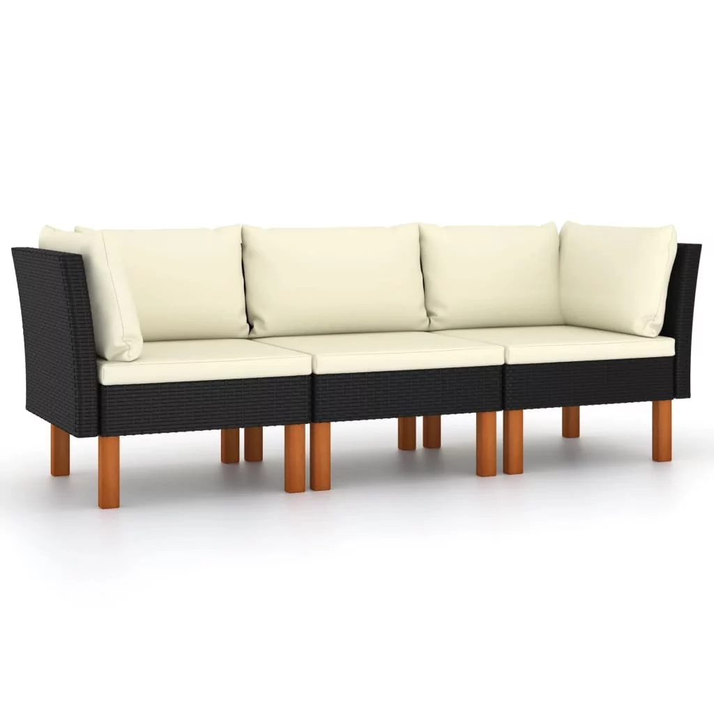 vidaXL 3-osobowa sofa ogrodowa z poduszkami polirattan czarna 3059729