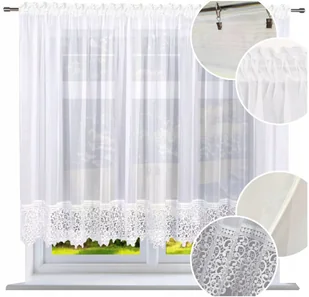 Firana gotowa z koronką 400x170 firanka prosta firany z gipiurą do salonu - Firany - miniaturka - grafika 1